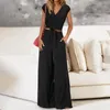 Kvinnors tvåbitar byxor V-hals Crop Top Wide Leg Set Elegant Lace-up med hög elastisk midja för damer