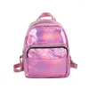 Rugzak Dames Preppy Stijl School Glanzend Laser Mini Reizen Student Leuke Dames Leren Rugzakken Zilver Klein Holografisch