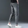 Jeans masculinos denim homens magro marca de moda estiramento diário legal cinza preto calças clássicas para masculino