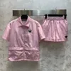 Women's juicy tracksuit Designer Two Piece set Summer Nylon Zipper Pink Green casual Short Sleeve Shorts Triangle Logo