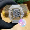 Luxe horloge coole rakish mechanische pols horloges tv -fabriek RM055 heren transparante holte uit holte uit wijn vat wijzerplaat mode veelzijdige Zwitserse beweging 2024