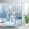 Tende da doccia Cartoon Natale Divertente Pupazzo di neve Corda Palla Auto Agriturismo Inverno Rurale Scenario natalizio Set di decorazioni per tende da bagno