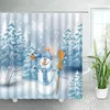 Rideaux de douche Dessin animé Noël drôle bonhomme de neige corde boule voiture ferme hiver rural noël paysage salle de bain rideau décor ensembles