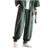 Men's Pants Chinese Style Men Cotton Linen Long Solid Drawstring Pocket Loose Trousers 9 Color Plus Size M-7XL Black Khaki Red