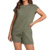 Women's T Shirts Two Piece Outfits Linen Sets Short Sleeve Button Crop Tops Casual Shorts Set With Pockets Jumpsuit Women 2024