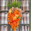 Fiori decorativi Ghirlande pasquali Cartello per porta Foglie verdi e rose Carota Swag Ghirlanda di tela Ciondolo con fiori finti