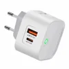 USB C Wall Charger 25W PD QC3.0 Snabbtyp C Snabbladdare Adapter Dual Port UK US EU Plug för iPhone 15 Samsung S24 Huawei Xiaomi LG