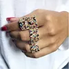Anéis de banda cor de ouro requintado anel de arco-íris brilhante coreano novo 3 linhas colorido zircão cúbico feminino dedo joias de casamento tamanho 6 # 7 # 8 # Q240402