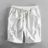 Mäns shorts herrar shorts sommar bomullsstrand shorts för mens avslappnade andningsbara bekväma ränder lösa drstring cut mens shortsc240402