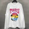 Designer högkvalitativ Paris Hoodie Hawaiian Sunset Coconut Tower Round Neck Loose Printed Men's Hoodie för par på hösten och vintern K7DH