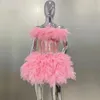 Casual Dresses Pink Color Women Sexig Laced-Up Ball Gown Mini Dress Cute Girls 'Birthday Party Celebrate Nightclub Outfit