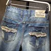 Shorts masculinos 2023 verão novos homens rasgo shorts roupas de rua grande buraco moda retro azul ultra fino denim shorts marca ClothingL2404