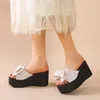 Slippare Summer Sandals Women 2024 Ladies Cloth Bow Fish Mouth Platform Wedge Heel Indoor Outdoor Beach