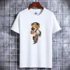 MENS KORT SLEEVE T-SHIRTS Summer tryckt White T Funny Bear Harajuku Style Cotton Tops Y2K Streetwear Casual Tee Men Clothing 240320