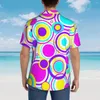 Camisas informales para hombre, camisa hawaiana con patrón de círculos Retro, vacaciones para hombre, estampado brillante de los años 60, diseño de estilo callejero, blusas Vintage de gran tamaño