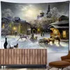 Tapestries Christmas City Oil Painting Tapestry Wall Hanging Bohemian Hippie Tapez Festival Art Bedroom Living Room Home Decor