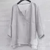 Men's T Shirts Linen Shirt Summer Long Sleeve Plus Size Solid Color Casual Cotton V-neck Loose Tops S-5xl