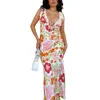 Casual Jurken Dames Bloemen Kant Patchwork Maxi Jurk Backless Spaghetti Band Uitsparing Strakke Lange Hoge Split Sling