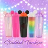 Tumblers 1PC Studded Tumbler med muslock och halm Shining Sparkling Gradient Färgglad stor kapacitet Double-väggen Plastflaska