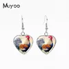 Dangle Earrings 2024 Arrival Painting Vintage Rooster Chicken Paintings Handcraft Stainless Steel Heart Fish Hook