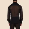 Camicie casual da uomo Camicia da uomo con scollo a V Maglia nera trasparente con maniche lunghe Camicetta monopetto sexy per clubwear da festa