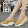 Loafers New Women's Genuine Leather Platform Shoes Wedges White Lady Casual Shoes Swing Mother Shoes Size 3441