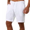 Męskie szorty męskie szorty nowe bawełniane lniane szorty 2021 Summer stały kolor koronki sportowe szorty męskie Mens High talia koszula sportowa plus size S-3XLC240402