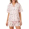 Femmes Survêtements Femmes Pyjamas Ensemble Short Et Haut Dessin Animé Mignon Imprimé Floral Manches Courtes Chemise Boutonnée 2 Pièces Jammies Loungewear