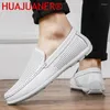 Casual Shoes White Loafers Men Genuine Leather Slip On Summer Breathable Fashion Italian Trendy Luxury Designer Brand Loafer Man