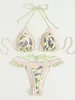 Sexy micro bikini femmes vintage imprimé floral volant du string de maillot de bain découpé bandage push up bathing mail mille de bain 240321