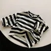 Korean Style 1-6Yrs Kids T-shirt Stripe Cotton Long Sleeve T-shirt Baby Girls Boys Pullover Tops Spring Autumn Children Clothing 240318