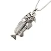 Pendant Necklaces Mens Cool Fish Skelenton Necklace Stainless Steel Hook Skeleton Skull Bone Hip Hop Gothetic Jewelry