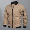 Jaquetas masculinas homens jaqueta elegante outono casaco de cor sólida com punhos canelados zíper placket outwear negócios casual para streetwear