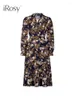 Robes décontractées Robe d'impression florale de base pour dames printemps automne manches longues midi bureau fête femmes vêtements robes de fiesta 2024