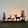 Castiçais de Natal Ferro Art Elk Candlestick Árvore Tea Table Lamp Holder Decoração Home