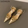 Sandalen SUOJIALUN Lente Vrouwen Sandaal Mode Puntschoen Ondiepe Dames Elegante Slingback Schoenen Dunne Lage Hak Outdoor Jurk Pompen