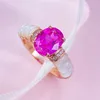 Bagues de cluster Diffusion en direct S925 Argent Fritillaria incrusté de 7 9 Bague de diamant d'imitation rose ovale peut être envoyée en remplacement