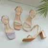 Hip Summer Sandal Women Pearl Open Toe Ankle Strap One Line Buckle High Heeled Thick Roman Sandals 240228