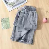 Women's Jeans 2024 Spring Summer Arts Style Women Elastic Waist Loose Cotton Denim Ankle-length Pants Light Gray Casual Wide Leg C934