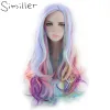 Pruiken Similler Synthetische pruiken voor vrouwen Multicolor Long Curly Hair Mermaid Pruik voor feestcosplay Halloween -kostuum