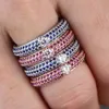 Band Rings 2024 Micro Paved Black Blue Red Sparking Bling Cz Wedding Engagement Back Ring For Women Stack Stacking Cz Eternity Band Jewelry Q240402