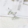 Boucles d'oreilles en forme de feuille de goujon 925 boucles d'oreilles en argent sterling pour femmes opale pierre verte oreille percée boucles d'oreilles1 goutte livraison bijoux boucles d'oreilles Dhtqb