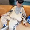 Automne Printemps Teen Boys Vêtements Ensemble Enfants Side Stripe Sweat Pull Top et Sport Pantalon Costume 2PCS Sport Tenues 240328