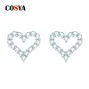 Boucles d'oreilles Cosya 925 argent sterling 2 mm coeur Moisanite Moucles d'oreilles pour les femmes Engagement Sparkling Wedding Party Fine bijoux Cadeaux