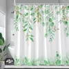 Duschvorhänge, grüne Blätter, Aquarell, Pflanzen, Blattgold, moderner Frühling, minimalistischer Stoff, Heim-Badezimmer-Dekor, Badvorhang-Sets