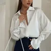 Blouses pour femmes Automne Lâche Casual Satin Femmes Blouse Mode Soie Bureau Dame Chemise Blanche À Manches Longues Solide Tops Vêtements Élégants 28697