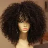 Peruker 16 tum afro kinky lockigt hår peruker med lugg mjuk fluffig syntetisk fiber ingen spets peruker för fest cosplay daglig användning
