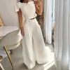 Women's Two Piece Pants Elegant Set Women Petal Sleeve Crop Top Straight Trousers Shirt Work Matching Sets 2 Y2k