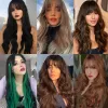 Wigs Black gray Ombre Brown Long Wavy Wig Have Bangs Wave Heat Synthetic Fiber Natural Heat Resistance For Women Daily Wear