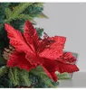 Decorative Flowers 28cm Artificial Rose Fake Christmas Tree Party Ornaments Gold Glitter Xmas Home Decor Garland Accessories